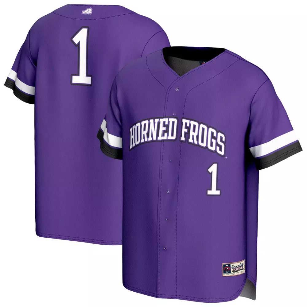 tcu horned frogs gameday greats unisex lightweight collegiate baseball fashion jersey purple 1