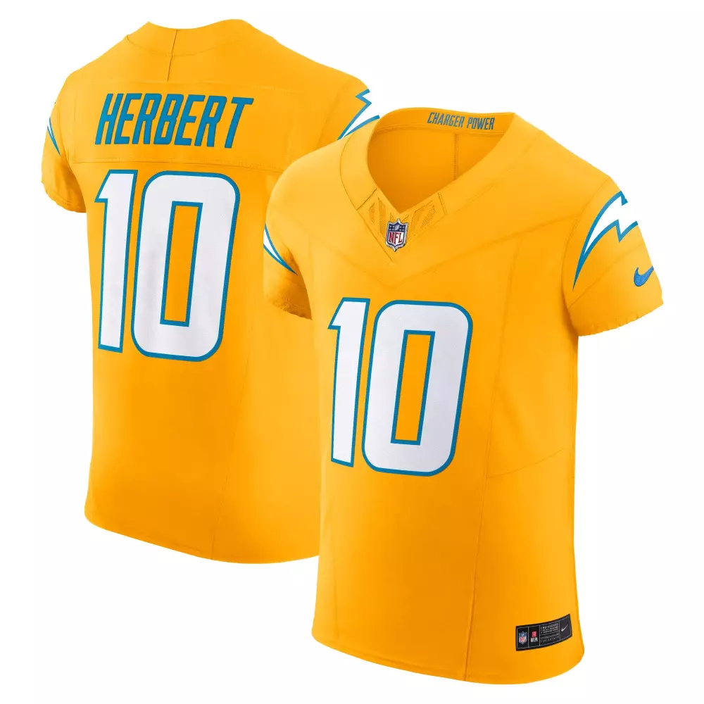 justin herbert los angeles chargers nike alternate charger power vapor f u s e elite jersey gold