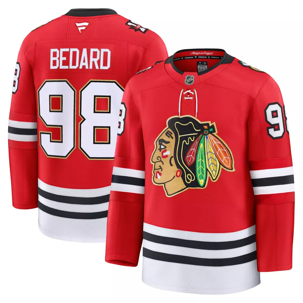 connor bedard chicago blackhawks fanatics centennial premium player jersey red