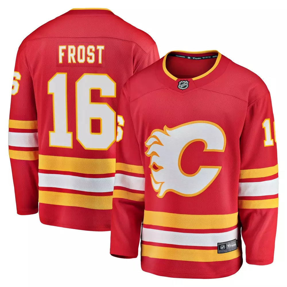 morgan frost calgary flames fanatics home breakaway jersey red