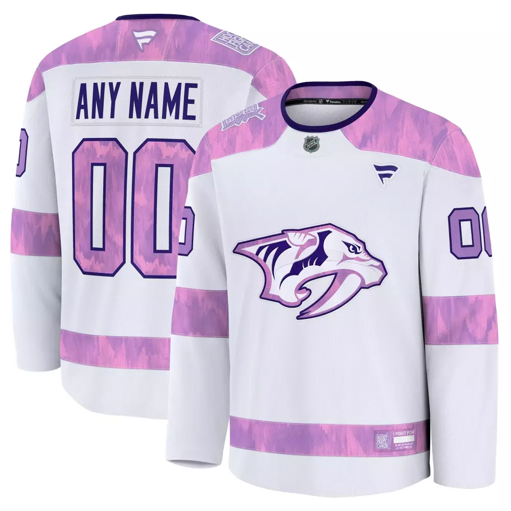 nashville predators fanatics 2024 hockey fights cancer custom practice jersey white
