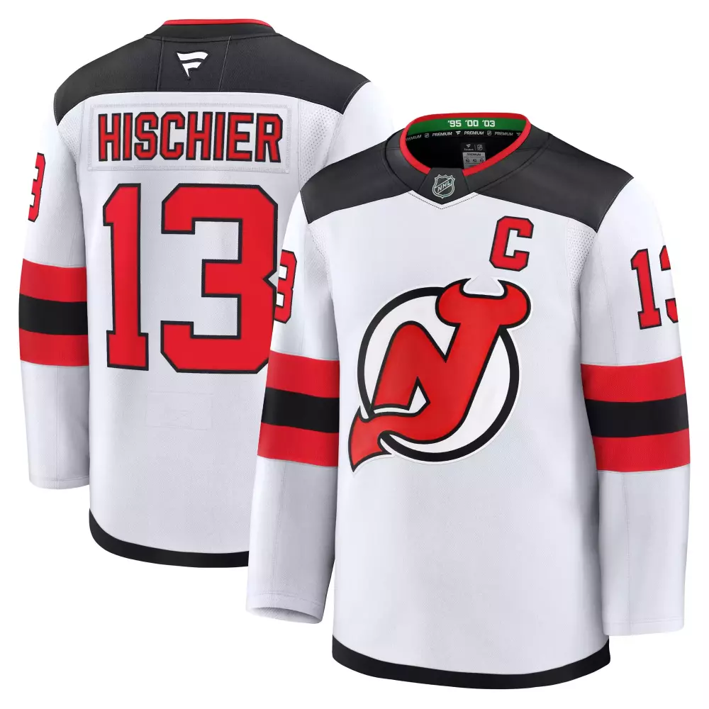 nico hischier new jersey devils fanatics away premium jersey white