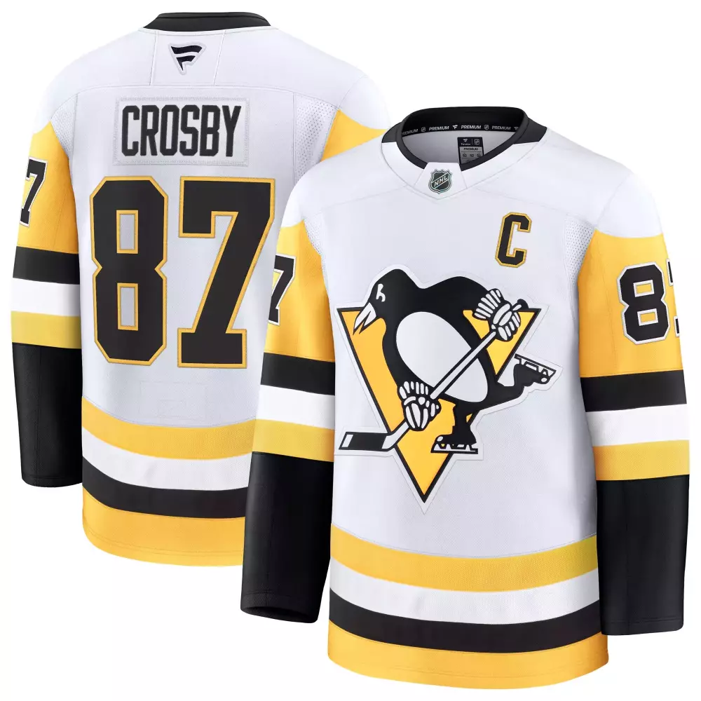 sidney crosby pittsburgh penguins fanatics away premium jersey white